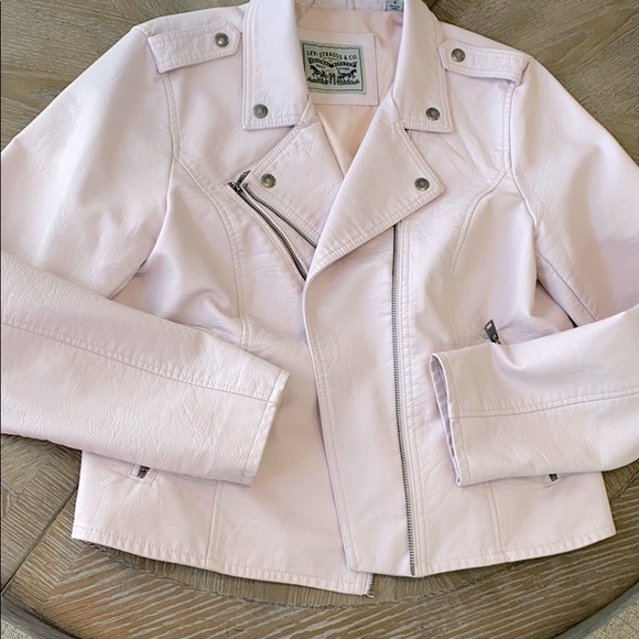 Levi’s blush pink faux leather Moto jacket- large - Picture 9 of 12